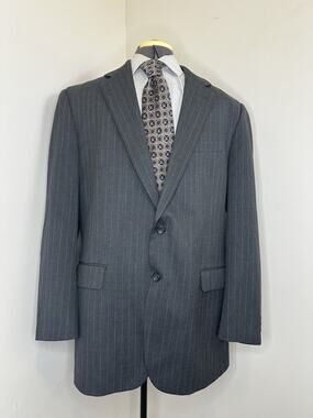 Chaps Mens 46L Blazer Gray Striped Wool 2 Button 3XL 50" Sport Coat Suit Jacket